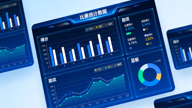 体育数据分析界面展示比赛统计图表与数据指标